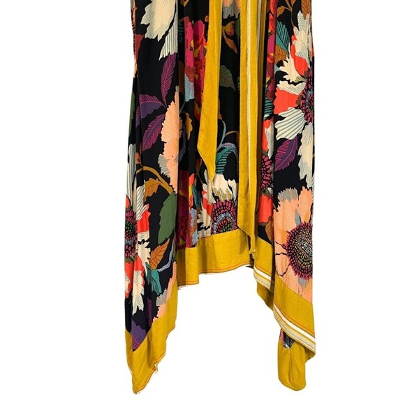 Anthropologie Maeve Botanica Faux Wrap Dress Size 0P Bold Floral Boho Hanky Hem - Picture 4 of 14